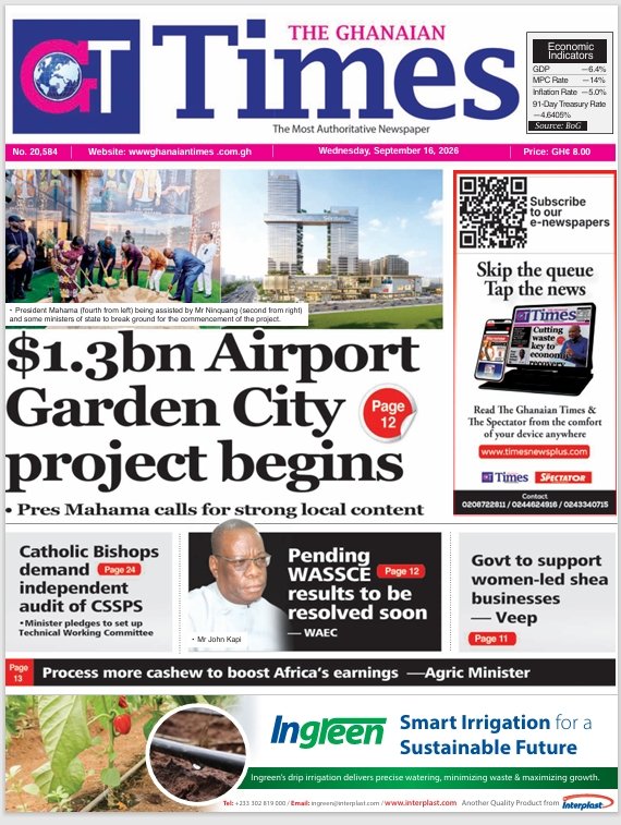 Ghanaian Times Wednesday, September 16, 2026