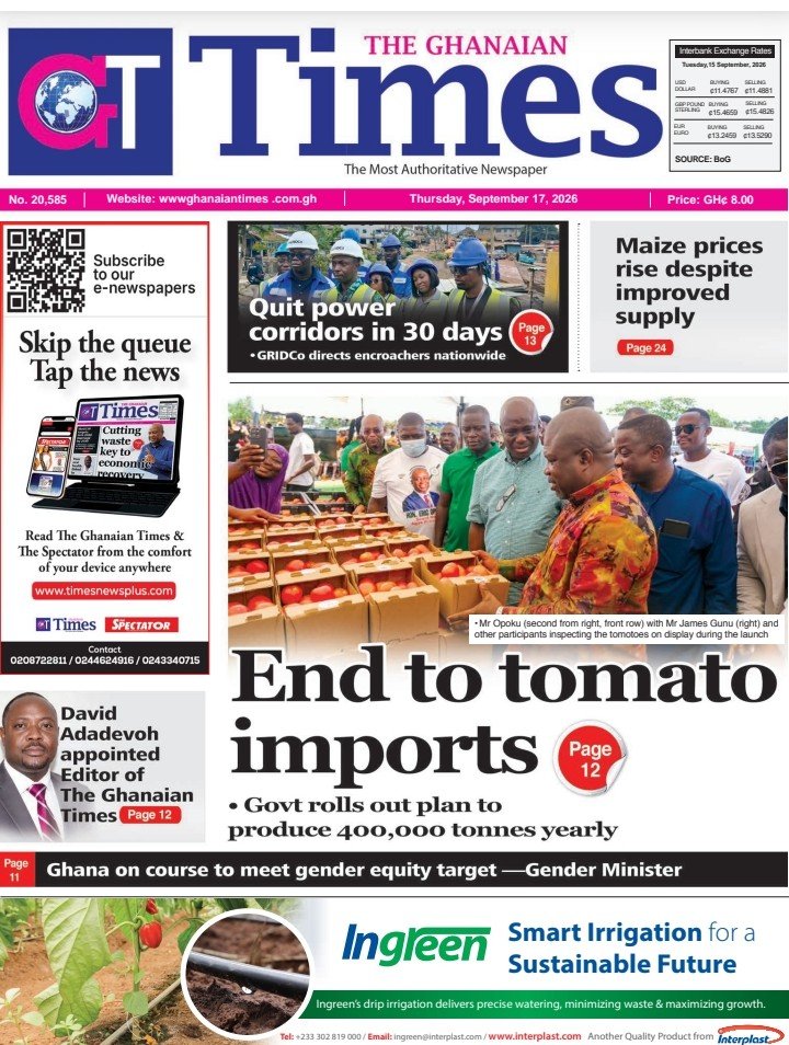 Ghanaian Times Thursday, September 17, 2026