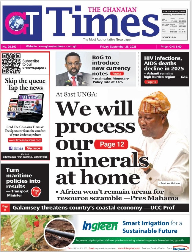 Ghanaian Times Friday, September 25, 2026